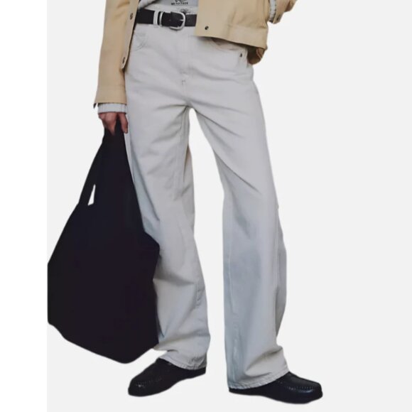 new Free People Aster High Rise Rigid Relaxed Straight Leg Jeans in Cream 256 4S - Picture 12 of 12